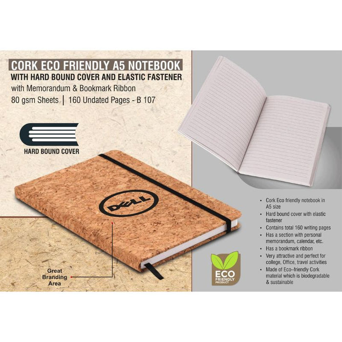 Cork Eco friendly A5 notebook with Hard bound cover and Elastic fastener
