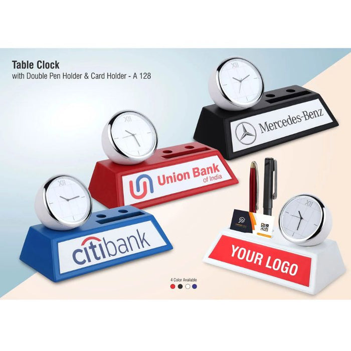 Table clock with Double pen holder and card holder Minimum 100 Qty