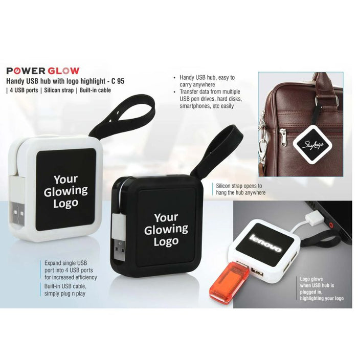 Powerglow Handy USB hub with logo highlight