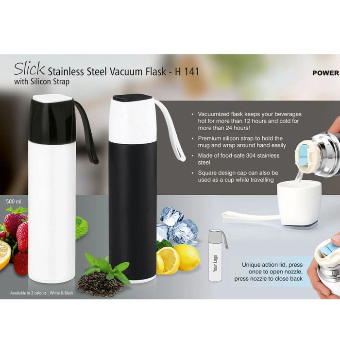 Slick Stainless Steel Vacuum Flask with silicon strap (500 ml)