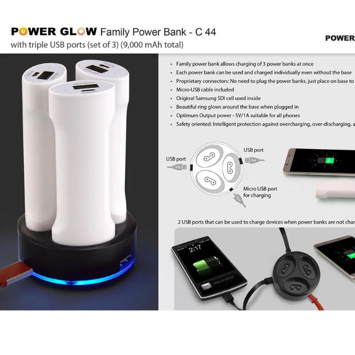 Family power bank with triple USB ports (set of 3)
