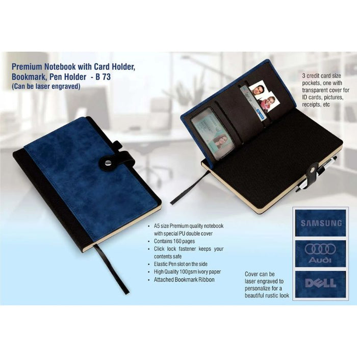 Premium notebook with card holder, bookmark, pen holder (Can be laser engraved)