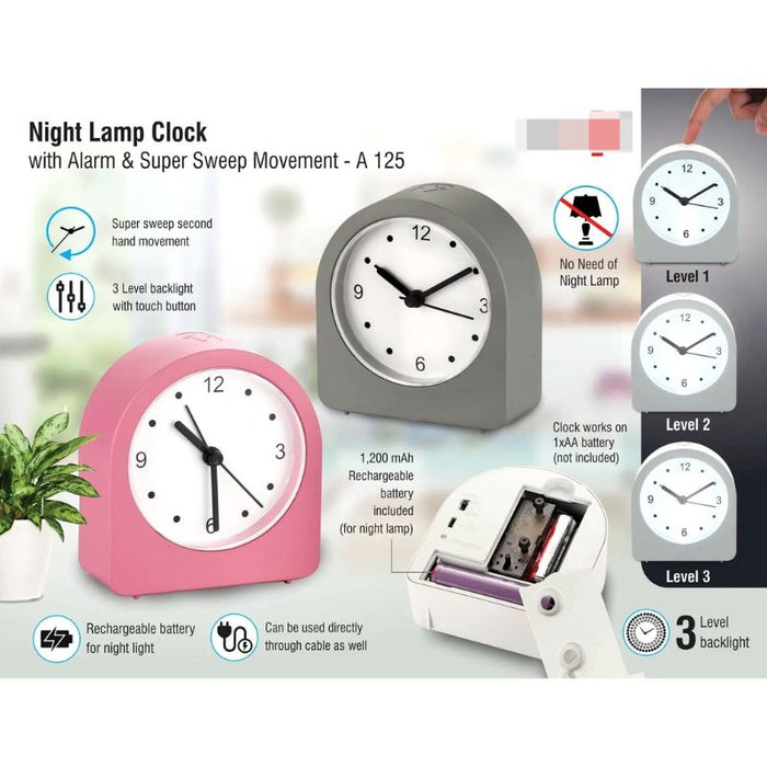 Night lamp clock with Alarm and Super Sweep movement
