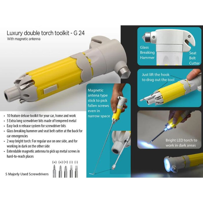 Luxury double torch toolkit with magnetic antenna
