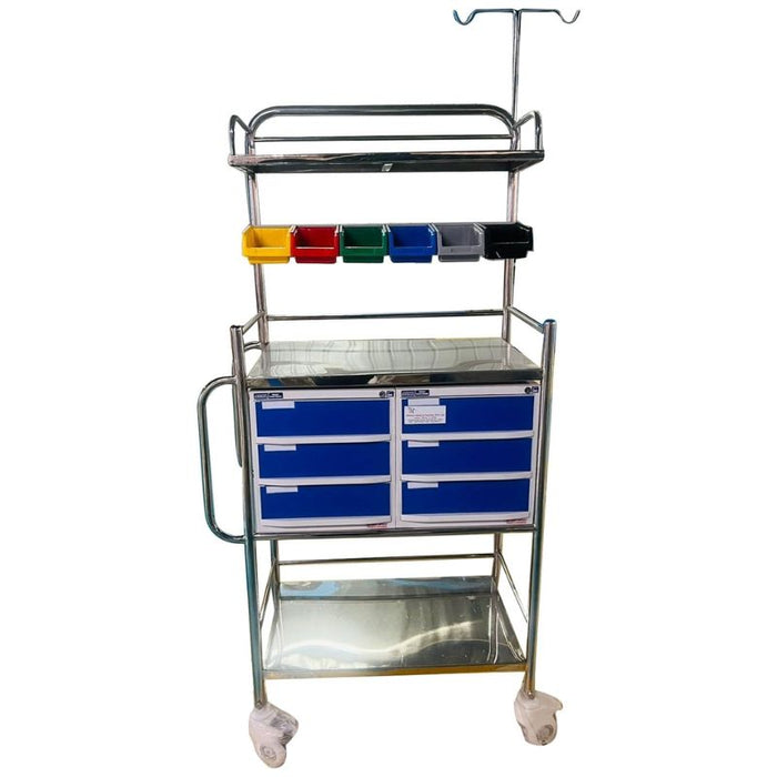 Hospital Crash Cart Trolley Stainless Steel SS with Caster Wheels