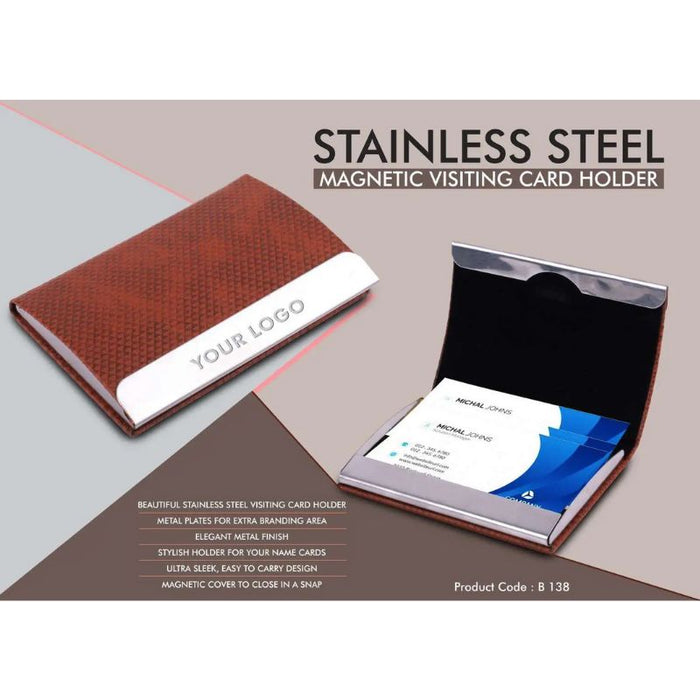 Stainless Steel Magnetic Visiting Card holder- Tan